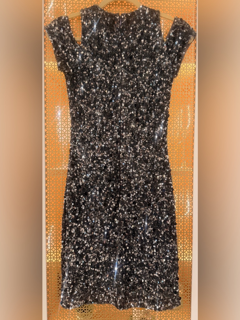 Parker Silver Sequin Cold-Shoulder Cocktail Dress! Stunning!! Size 4! EUC - Picture 5 of 5